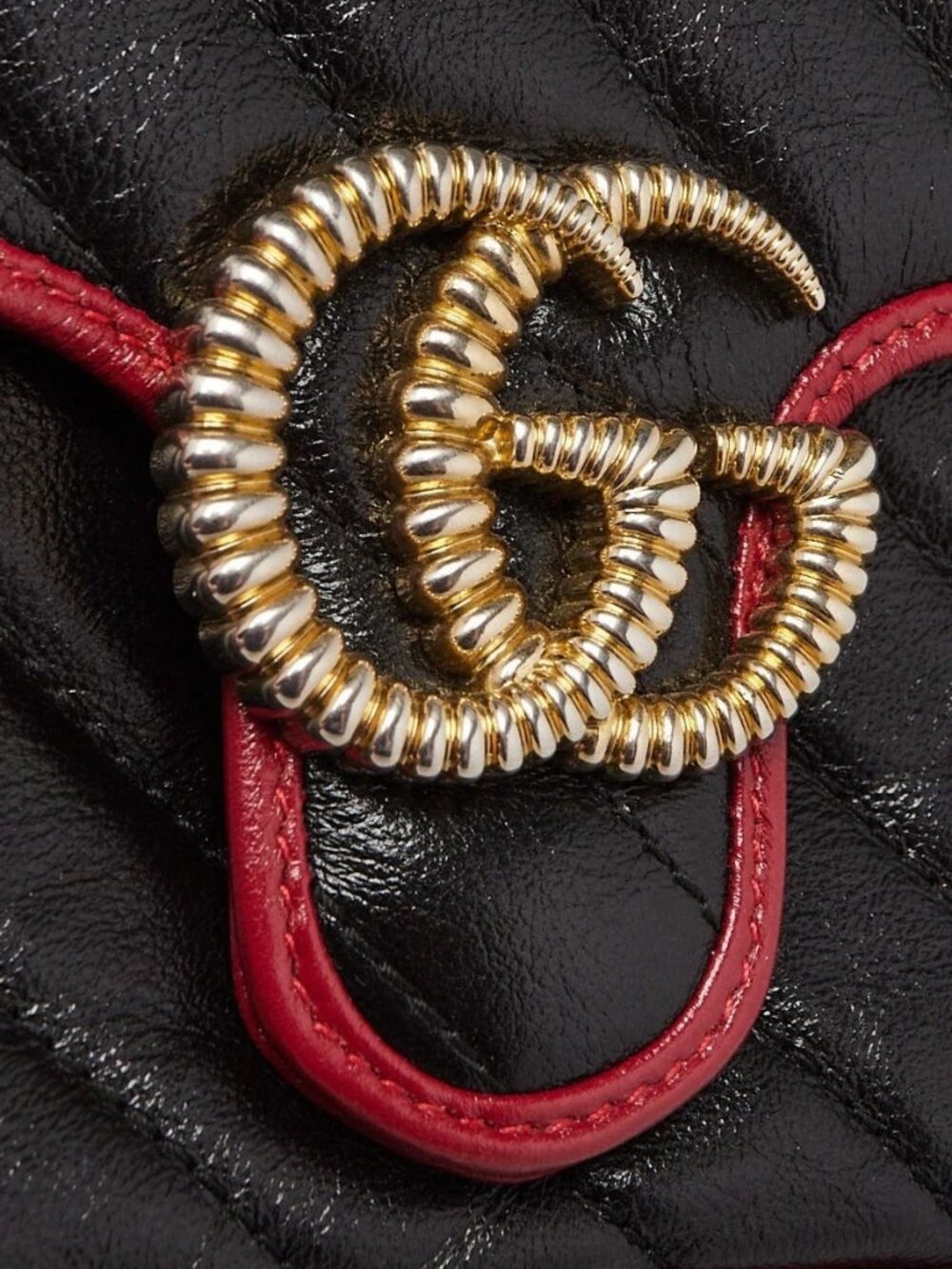 Gucci Black/Red Quilted Leather Marmont Mini Torchon Top Handle Crossbody Bag - Picture 4 of 13
